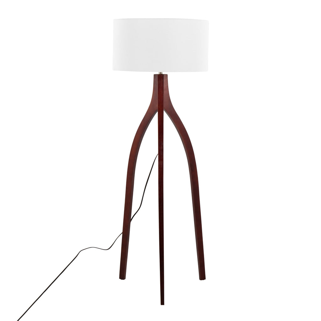 Wishbone Floor Lamp - Walnut Wood, White Fabric Shade