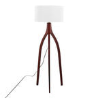 Wishbone Floor Lamp - Walnut Wood, White Fabric Shade
