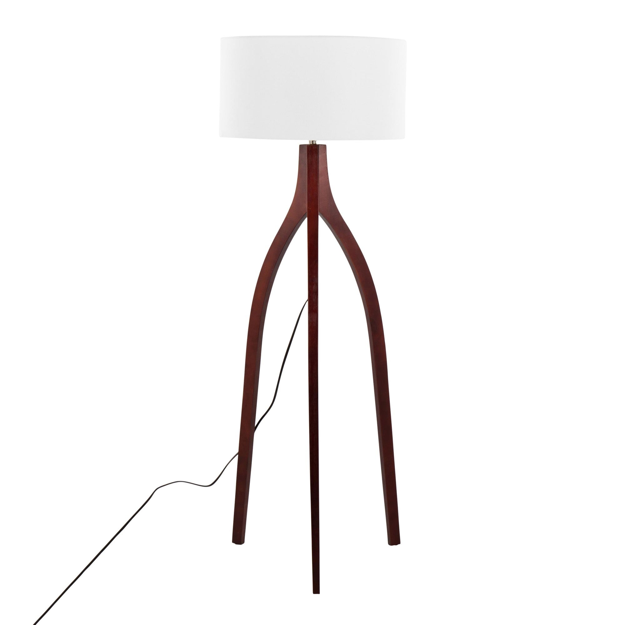 Wishbone Floor Lamp - Walnut Wood, White Fabric Shade
